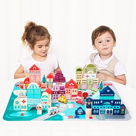 Blocs éducatifs en bois ville avec tapis 121 pièces ECOTOYS