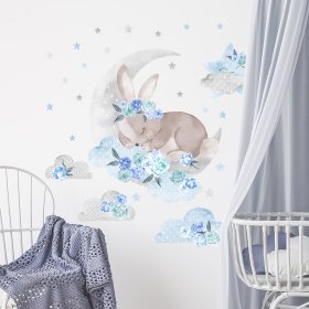 Sticker mural Lapin endormi - bleu