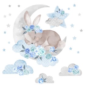 Sticker mural Lapin endormi - bleu