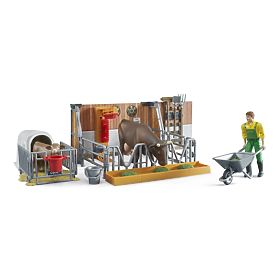 Bruder Étable pour bétail avec figurines et accessoires, Bruder