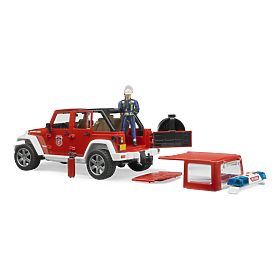 Bruder Jeep Wrangler de pompier rouge avec figurine et accessoires