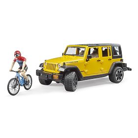 Bruder Jeep Wrangler Rubicon avec cycliste et vélo