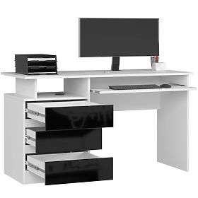 BUREAU CLP 135cm PK BLANC / NOIR BRILLANT