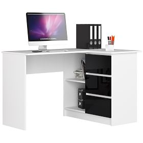 BUREAU D'ANGLE B16 124 cm DROIT 3 TIROIRS PK BLANC / NOIR BRILLANT