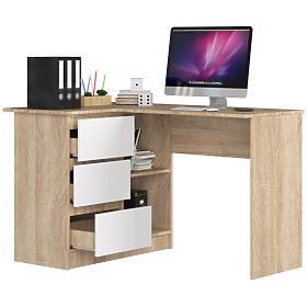 BUREAU D'ANGLE B16 124 cm GAUCHE 3 TIROIRS CHÊNE SONOMA / BLANC