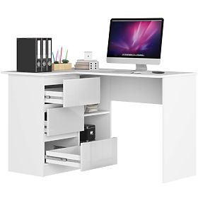 BUREAU D'ANGLE B16 124 cm GAUCHE 3 TIROIRS PK BLANC / BLANC BRILLANT