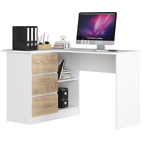BUREAU D'ANGLE B16 124 cm GAUCHE 3 TIROIRS PK BLANC / SONOMA