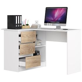 BUREAU D'ANGLE B16 124 cm GAUCHE 3 TIROIRS PK BLANC / SONOMA