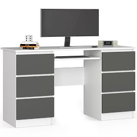 Bureau d'ordinateur A-11 135 cm 6 tiroirs PK blanc-gris graphite