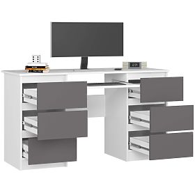 Bureau d'ordinateur A-11 135 cm 6 tiroirs PK blanc-gris graphite