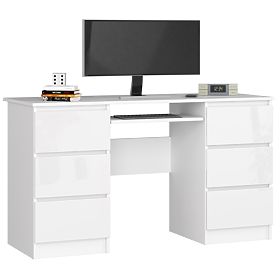 BUREAU INFORMATIQUE A-11 135 cm 6 TIROIRS PK BLANC / BLANC BRILLANT