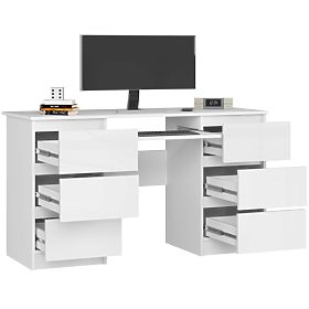 BUREAU INFORMATIQUE A-11 135 cm 6 TIROIRS PK BLANC / BLANC BRILLANT