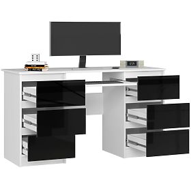 BUREAU INFORMATIQUE A-11 135 cm 6 TIROIRS PK BLANC / NOIR BRILLANT