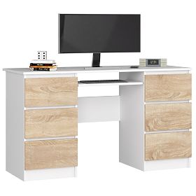BUREAU INFORMATIQUE A-11 135 cm 6 TIROIRS PK BLANC / SONOMA