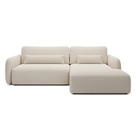 Canapé d'angle convertible Mossa avec espace de rangement, côté droit, beige clair, formes arrondies