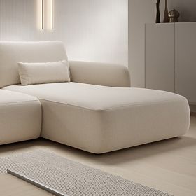Canapé d'angle convertible Mossa avec espace de rangement, côté droit, beige clair, formes arrondies