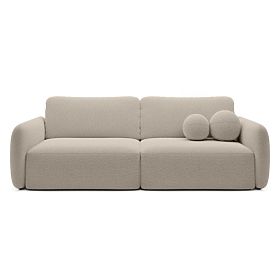 Canapé-lit Botse beige clair avec espace de rangement, formes arrondies, boucle