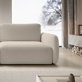 Canapé-lit Botse beige clair avec espace de rangement, formes arrondies, boucle