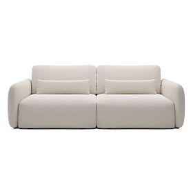 Canapé-lit Mossa avec espace de rangement, formes arrondies, beige clair