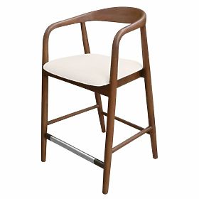 Chaise de bar en bois Ludvika 2.0, arrondie, noyer/crème