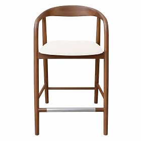 Chaise de bar en bois Ludvika 2.0, arrondie, noyer/crème