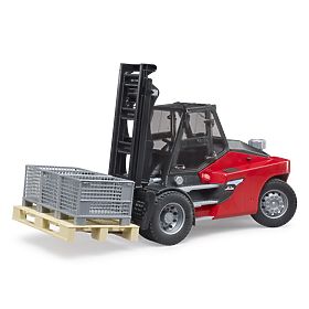 Chariot élévateur Linde HT160D avec palette et 3 boîtes Bruder, Bruder