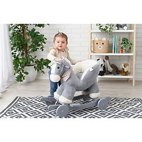 Cheval à bascule gris avec fauteuil et roues