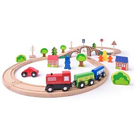 Circuit de train en bois en huit avec pont, Woodyland Woody