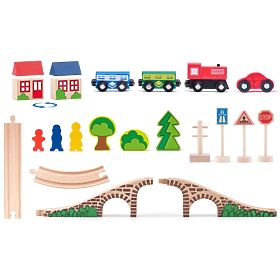 Circuit de train en bois en huit avec pont, Woodyland Woody