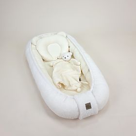Cocon pour bébé Teddy en mousseline et tissu Teddy - écru