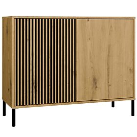 Commode avec façade rainurée Armoire KAMARO 2D Slim / Lisse CHÊNE ARTISAN Lamelles