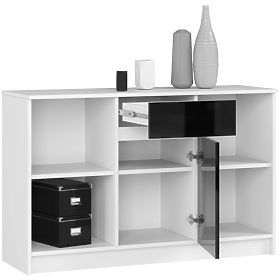COMMODE B-17 120 cm 1 TIROIR 1 PORTE PK BLANC / NOIR BRILLANT