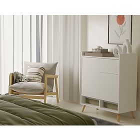 Commode COLIN Armoire 2 Portes 1 Tiroir avec Pieds BLANCHE