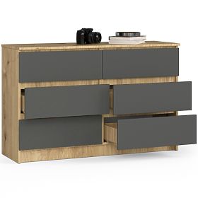 COMMODE K120 6TIROIRS CLP CHÊNE ARTISAN / GRIS