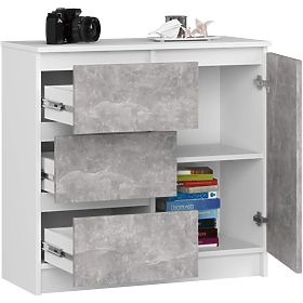 COMMODE K80 JERRY 1D 3T PK BLANC / BÉTON