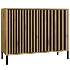 Commode KAMARO 2D SLIM CHÊNE ARTISAN à Lattes Rainurées