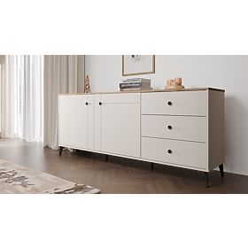 Commode POINT 2D3S Beige Cachemire Chêne Castello Armoire 3 Tiroirs 2 Portes Salon