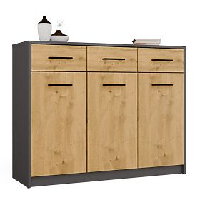 Commode SIMPLO 3D3S Armoire 3 Tiroirs 3 Portes ANTHRACITE CHÊNE ARTISAN