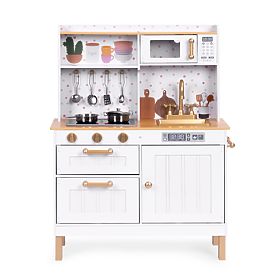 Cuisine pour enfants avec sons et LED, grande en bois avec placards ouvrants et 7 accessoires ECOTOY, EcoToys