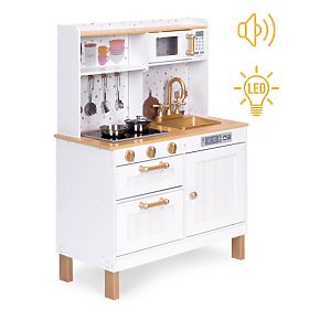Cuisine pour enfants avec sons et LED, grande en bois avec placards ouvrants et 7 accessoires ECOTOY
