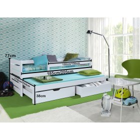 Lit enfant avec lit d'appoint et barrière Praktik - Blanc