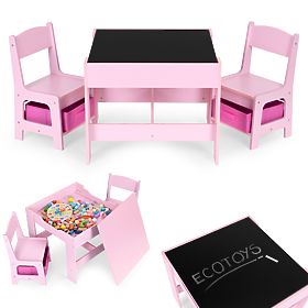 Ensemble de mobilier pour enfants table + 2 chaises tableau rose ECOTOYS, EcoToys