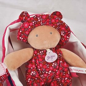 Doudou Jolijou Poupée dans un sac de transport rose 20 cm