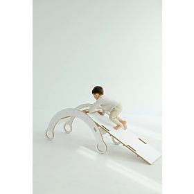 Balançoire Montessori en bois avec toboggan/échelle L - blanc