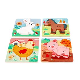 Ensemble de 4 puzzles en bois Ferme, Lelin