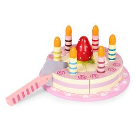 Ensemble de gâteau en bois avec velcro, bougies et fraise pour enfants 15 pièces ECOTOYS