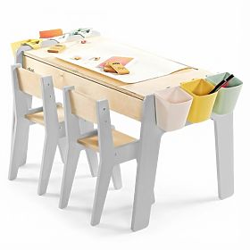 Ensemble de mobilier pour enfants table et deux chaises avec accessoires - gris, Babylike