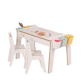 Ensemble de table et deux chaises pour enfants avec accessoires - blanc