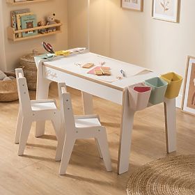 Ensemble de table et deux chaises pour enfants avec accessoires - blanc, Babylike