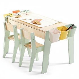 Ensemble table et deux chaises pour enfants avec accessoires - menthe
